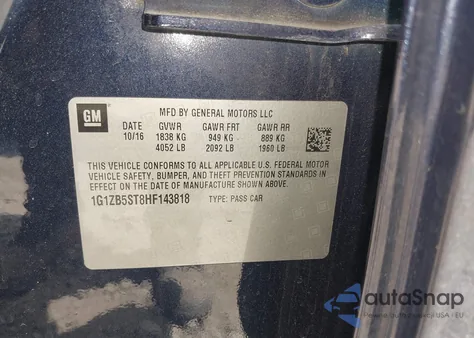 2017 Chevrolet Malibu Ls z USA, uszkodzony, nr VIN 1G1ZB5ST8HF143818